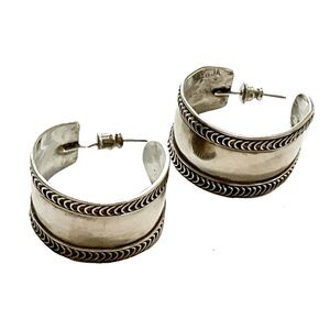 Sterling J-Hoop Stud Earrings